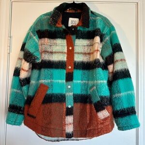 BDG Women's Teal and Orange Plaid Teddy Jacket